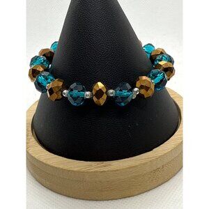 Gold & Teal Beaded Stretch Bracelet For Women